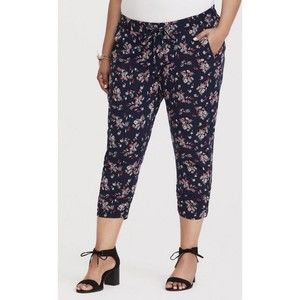 Torrid Navy Blue Floral Crop Challis Pant Size 2 (38x22) BB2447